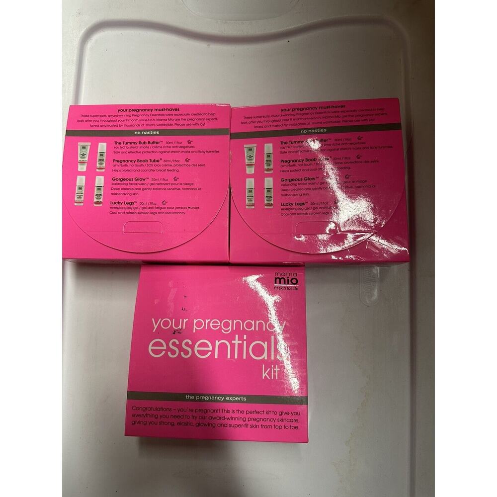 Lot of 3 Mama Mio Pregnancy Essentials Kit 4 pc‎ Cream Tummy Legs Boobs Grow